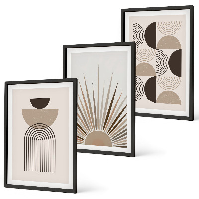 Three-piece wall art piece Abstract shapes beige brown