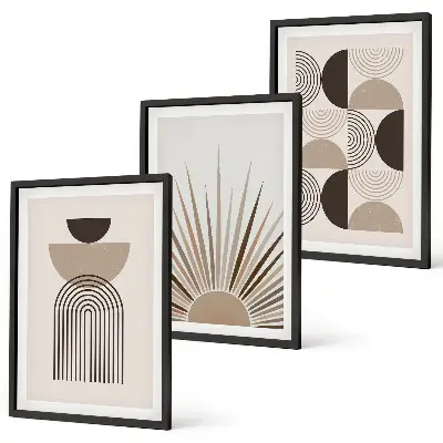 Three-piece wall art set abstract shapes in beige and brown