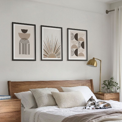 Three-piece wall art piece Abstract shapes beige brown
