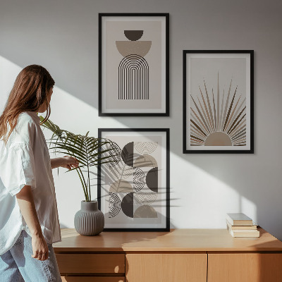 Three-piece wall art piece Abstract shapes beige brown