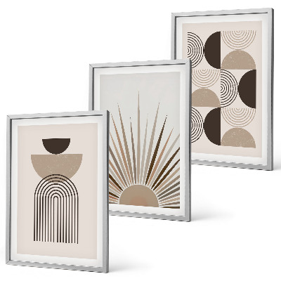 Three-piece wall art piece Abstract shapes beige brown