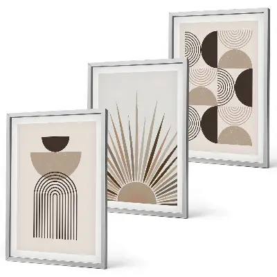Three-piece wall art set abstract shapes in beige and brown