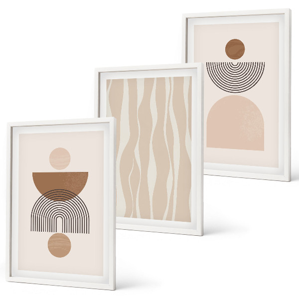 Set of 3 framed wall art pieces Abstract shapes brown beige