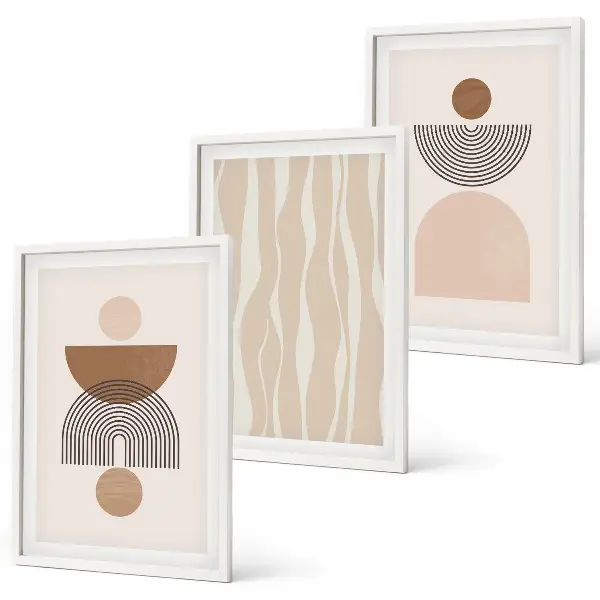 Set of 3 framed wall art pieces with abstract brown and beige shapes