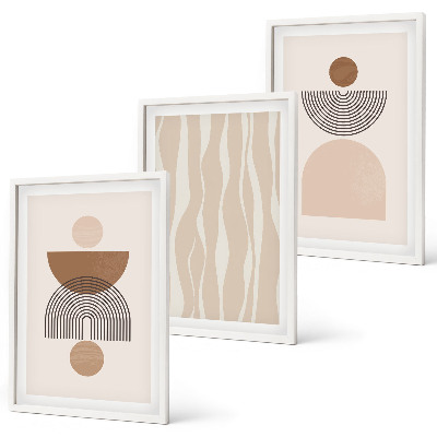 Set of 3 framed wall art pieces Abstract shapes brown beige