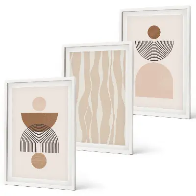 Set of 3 framed wall art pieces with abstract brown and beige shapes