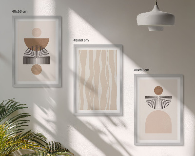 Set of 3 framed wall art pieces Abstract shapes brown beige