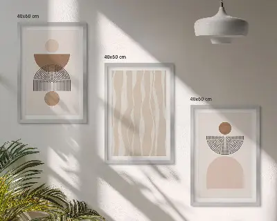 Set of 3 framed wall art pieces with abstract brown and beige shapes