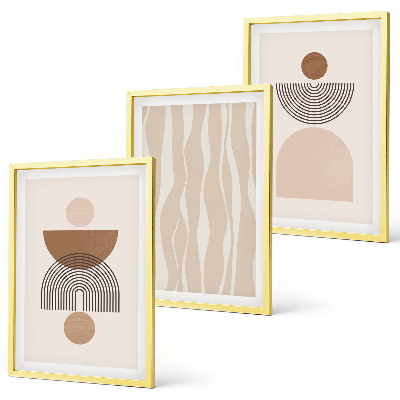 Set of 3 framed wall art pieces Abstract shapes brown beige