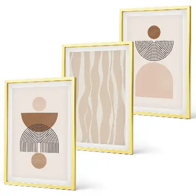 Set of 3 framed wall art pieces with abstract brown and beige shapes