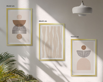 Set of 3 framed wall art pieces Abstract shapes brown beige