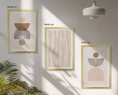 Set of 3 framed wall art pieces with abstract brown and beige shapes