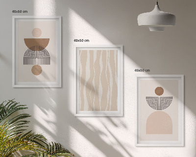 Set of 3 framed wall art pieces Abstract shapes brown beige
