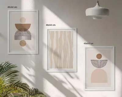 Set of 3 framed wall art pieces with abstract brown and beige shapes