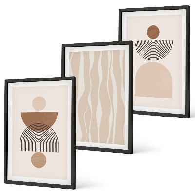 Set of 3 framed wall art pieces Abstract shapes brown beige