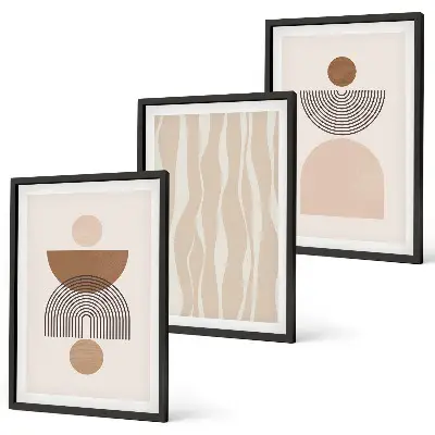 Set of 3 framed wall art pieces with abstract brown and beige shapes