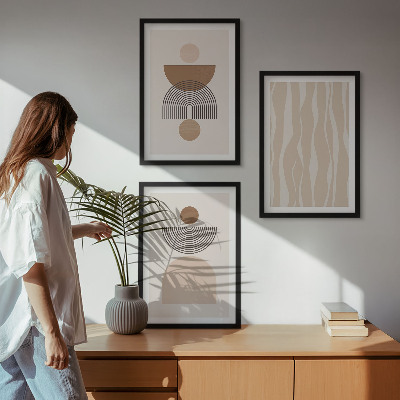 Set of 3 framed wall art pieces Abstract shapes brown beige