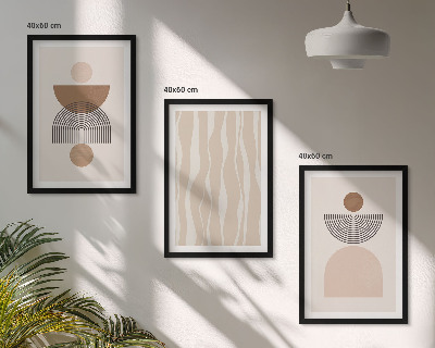 Set of 3 framed wall art pieces Abstract shapes brown beige