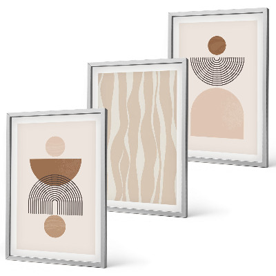 Set of 3 framed wall art pieces Abstract shapes brown beige
