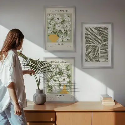Three-piece floral wall art set featuring London and Dublin patterns
