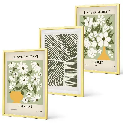 Three-piece floral wall art set featuring London and Dublin patterns