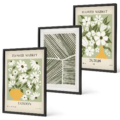 Three-piece floral wall art set featuring London and Dublin patterns