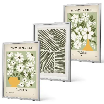 Three-piece floral wall art set featuring London and Dublin patterns