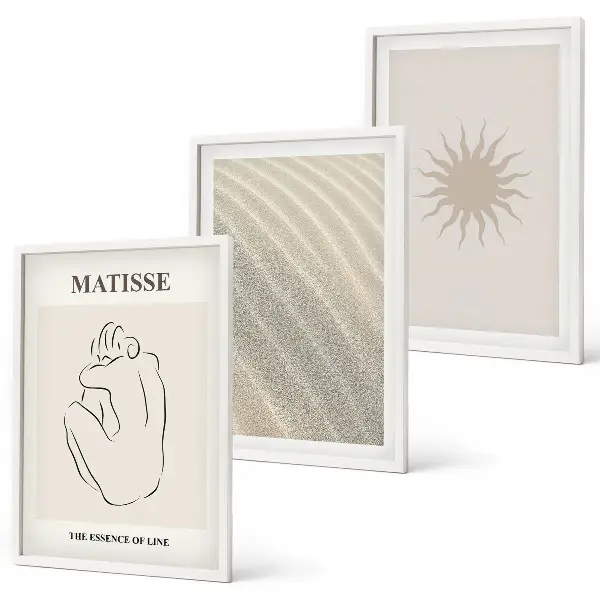 Minimalist sand lines sun wall art set of 3 framed pieces