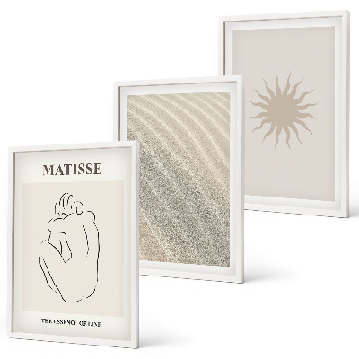 Set of 3 framed wall art pieces Minimalist sand lines sun