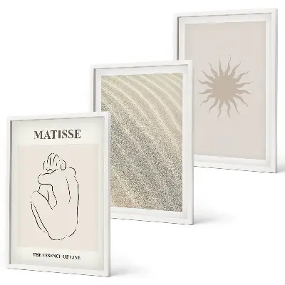 Minimalist sand lines sun wall art set of 3 framed pieces