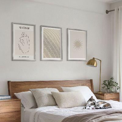 Set of 3 framed wall art pieces Minimalist sand lines sun