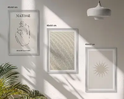 Minimalist sand lines sun wall art set of 3 framed pieces