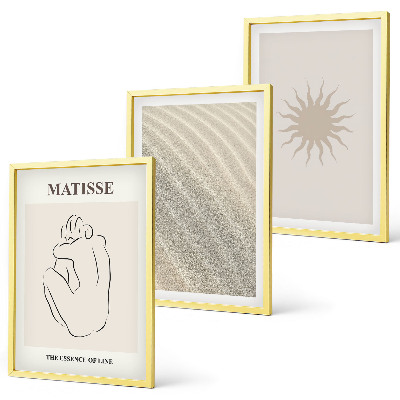 Set of 3 framed wall art pieces Minimalist sand lines sun