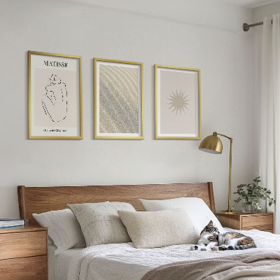 Set of 3 framed wall art pieces Minimalist sand lines sun