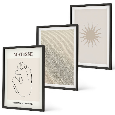 Set of 3 framed wall art pieces Minimalist sand lines sun