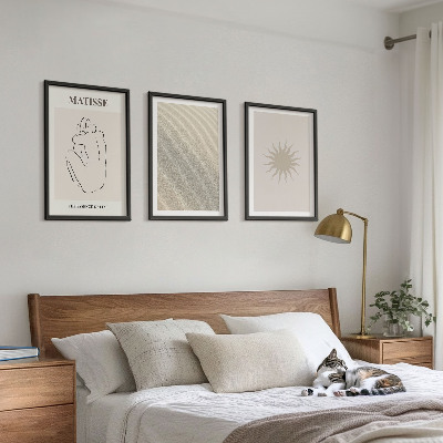 Set of 3 framed wall art pieces Minimalist sand lines sun