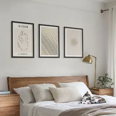 Minimalist sand lines sun wall art set of 3 framed pieces