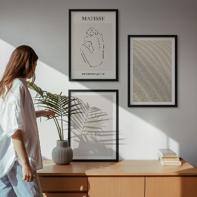Set of 3 framed wall art pieces Minimalist sand lines sun