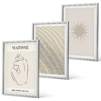 Set of 3 framed wall art pieces Minimalist sand lines sun