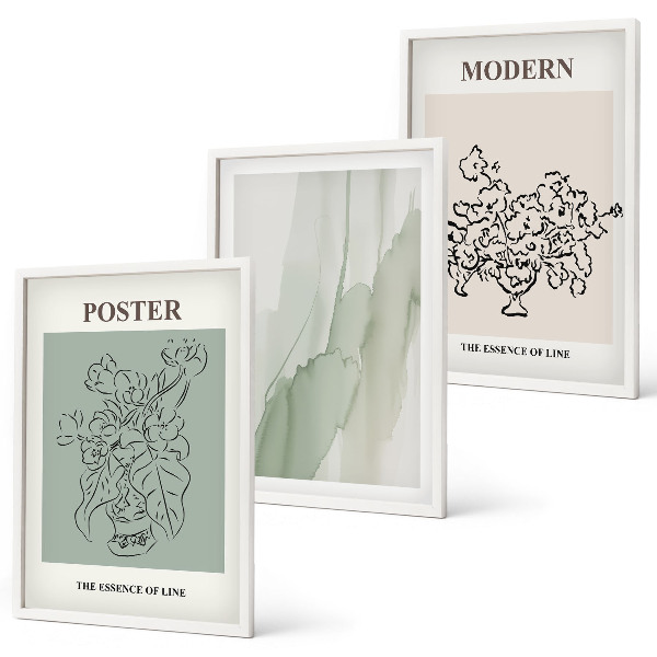 Three-piece wall art piece Flowers in a modern vase
