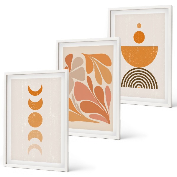 Set of 3 framed wall art pieces Abstract orange shapes