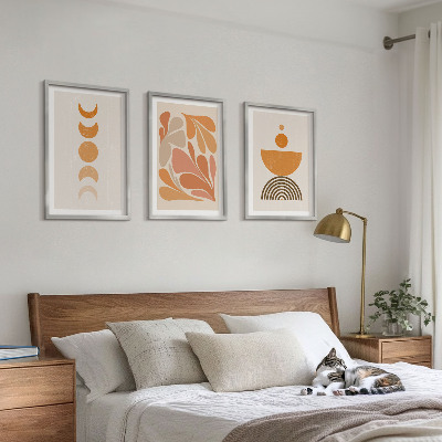 Set of 3 framed wall art pieces Abstract orange shapes