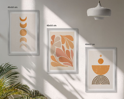 Set of 3 framed wall art pieces Abstract orange shapes