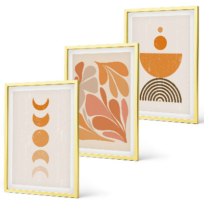 Set of 3 framed wall art pieces Abstract orange shapes