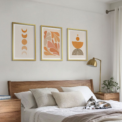 Set of 3 framed wall art pieces Abstract orange shapes