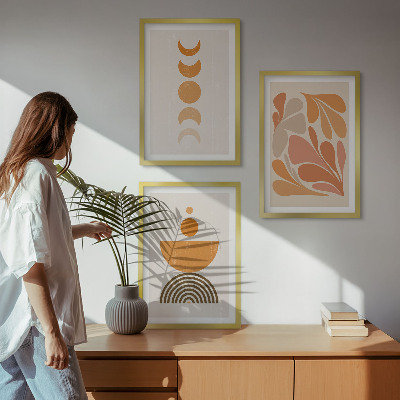 Set of 3 framed wall art pieces Abstract orange shapes