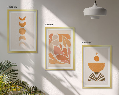 Set of 3 framed wall art pieces Abstract orange shapes