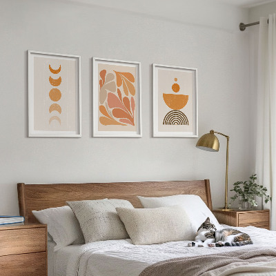 Set of 3 framed wall art pieces Abstract orange shapes