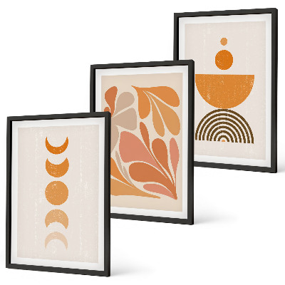 Set of 3 framed wall art pieces Abstract orange shapes