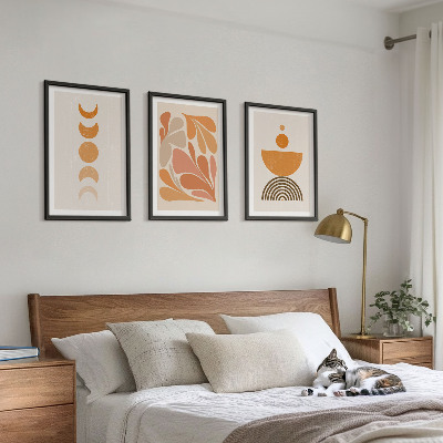 Set of 3 framed wall art pieces Abstract orange shapes